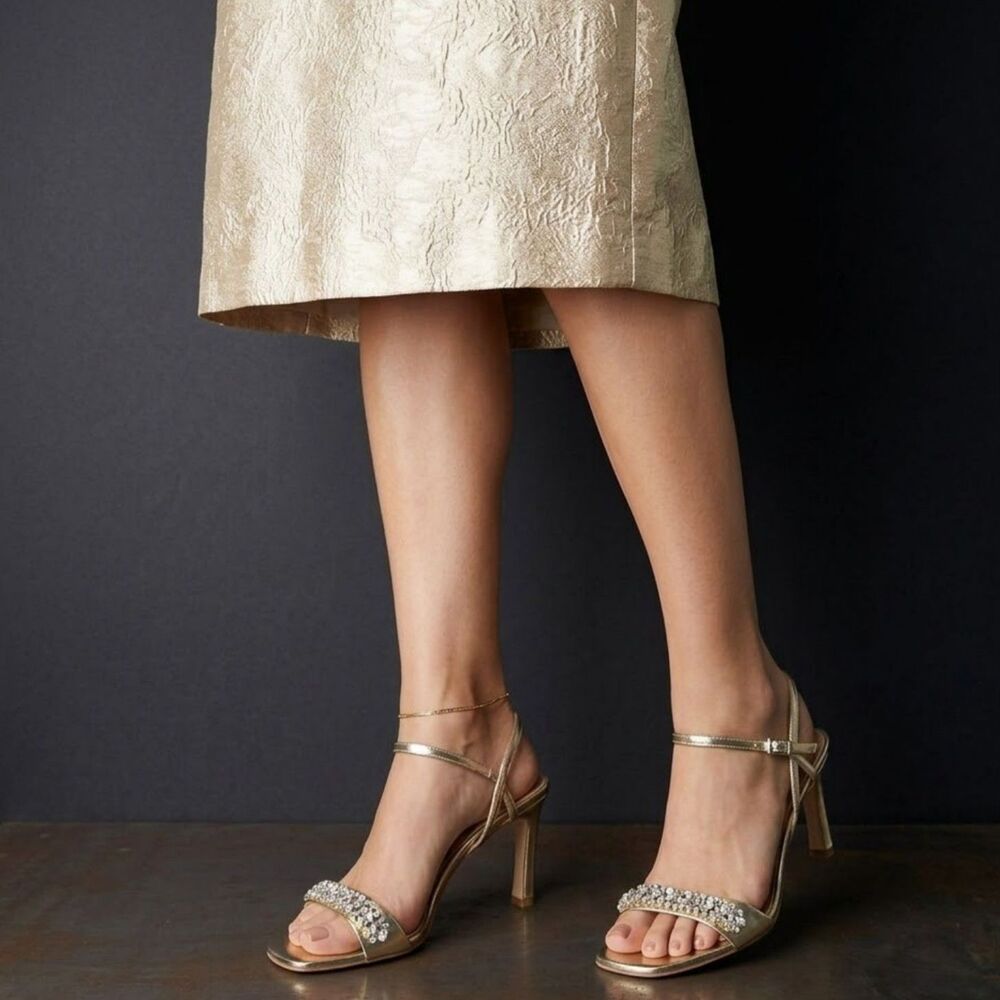 Jewel Badgley Mischka Stiletto Sandals 11 Crystal Bridal Wedding Formal Gold